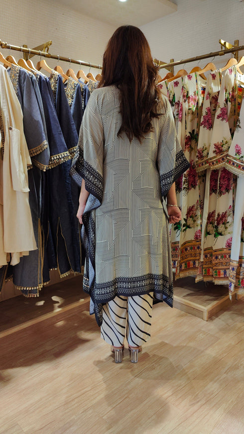 Black Stripe Kaftan with Pant