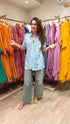 Blue Hand Embroidered Lucknowi Shirt
