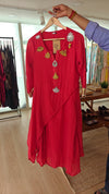 Red Metal Linen Drape Dress