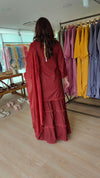 Embroidered Maroon Long Yoke Sharara Set