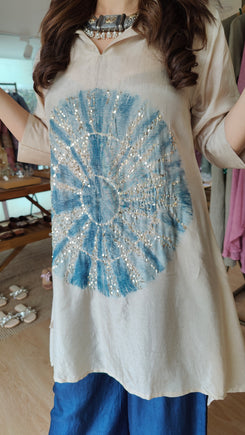 Blue Tie Dye Hand-Embroidered Coord Set