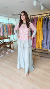 Sequin Pink Grey Shirt Palazzo Set
