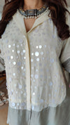 Sequin Off-White Grey Shirt Palazzo Set