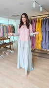 Sequin Pink Grey Shirt Palazzo Set
