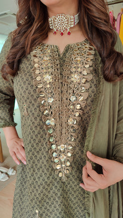 Embroidered Grey Long Yoke Sharara Set