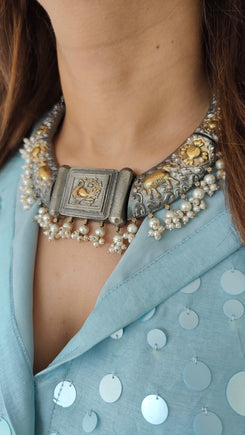 Sequin Blue Grey Shirt Palazzo Set
