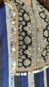 Stripe Blue Embroidered Kaftan With Pant