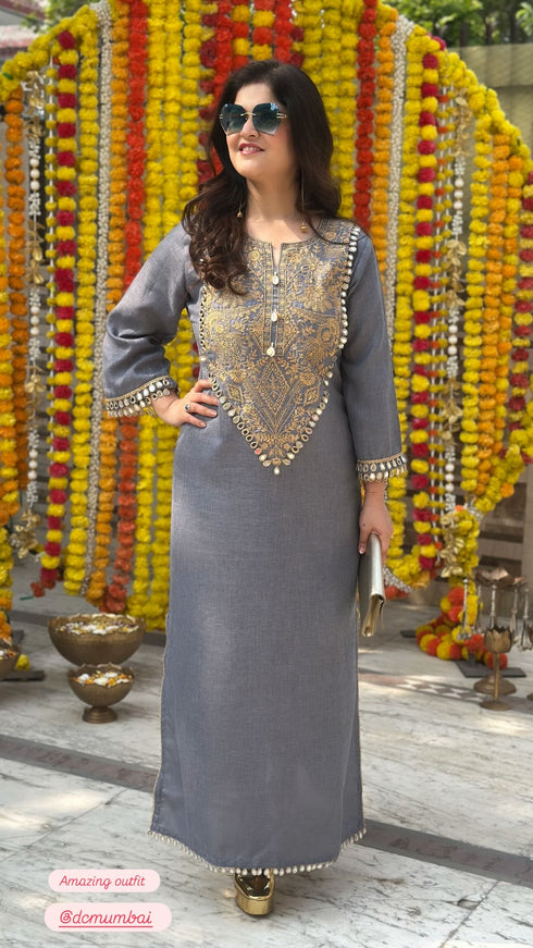 Denim Gold Kaftan Dress