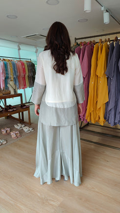 Sequin Off-White Grey Shirt Palazzo Set