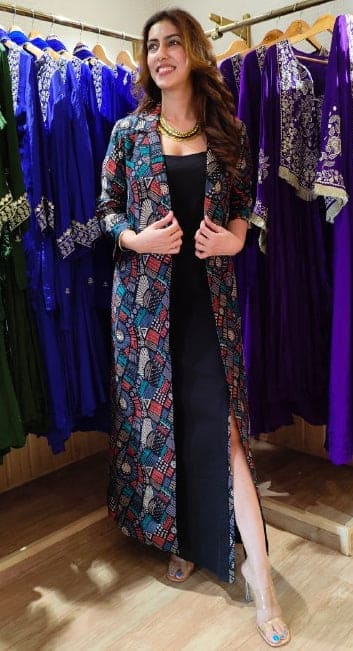 Black Dress with Printed Jacket