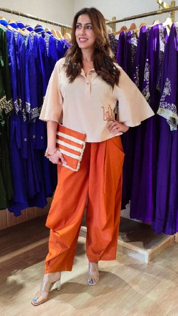 Rust Beige Doodle Art Coord Set with Handbag