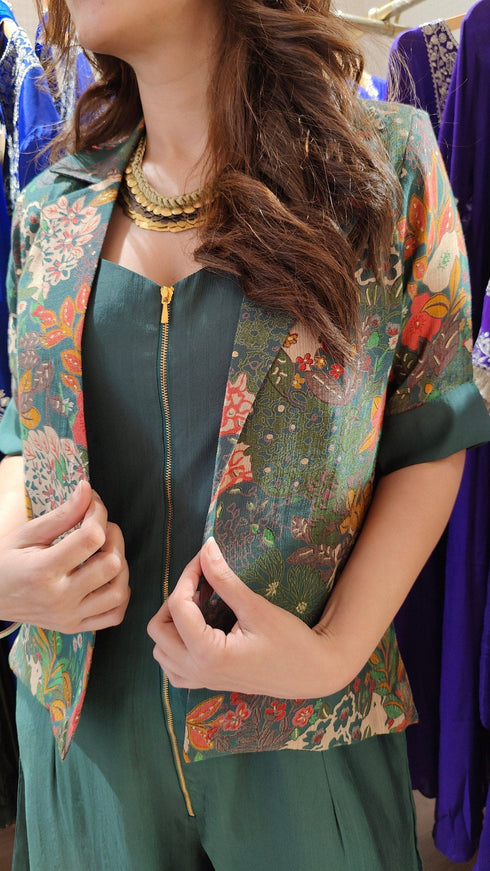 Printed Green Jumpsuit with Jacket