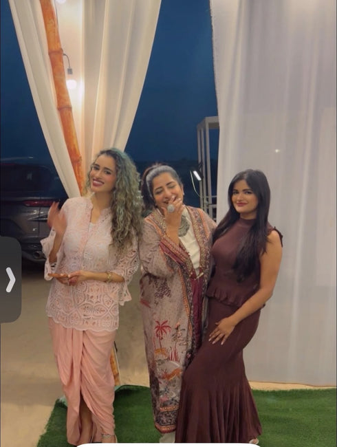 Pink Cutwork Kurta with Dhoti and Singlet