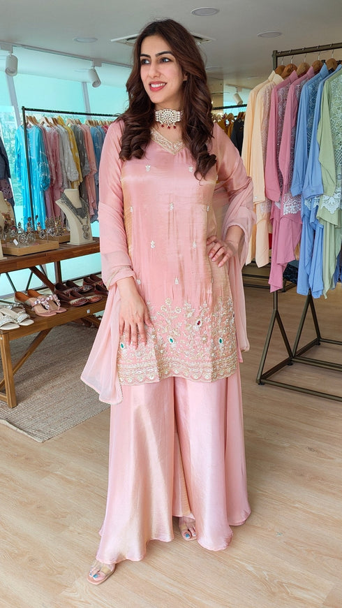 Peach Shimmer Tissue Sharara Set