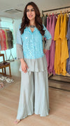 Sequin Blue Grey Shirt Palazzo Set