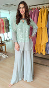 Sequin Green Grey Shirt Palazzo Set
