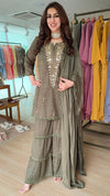 Embroidered Grey Long Yoke Sharara Set