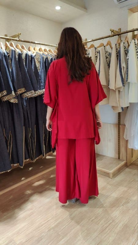 Heavily Embroidered Maroon Kaftan with Pant