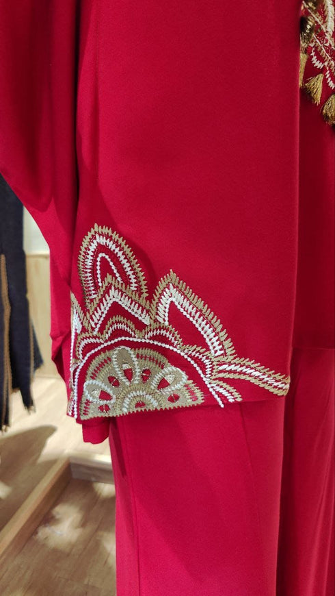 Heavily Embroidered Maroon Kaftan with Pant