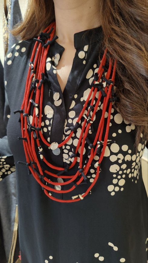 Black Dhoti Skirt Dress With Necklace