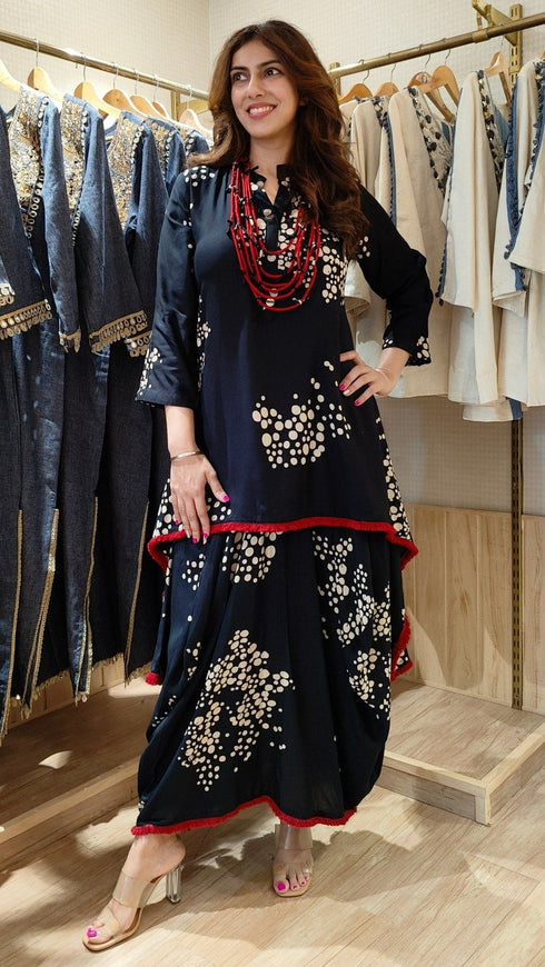 Black Dhoti Skirt Dress With Necklace