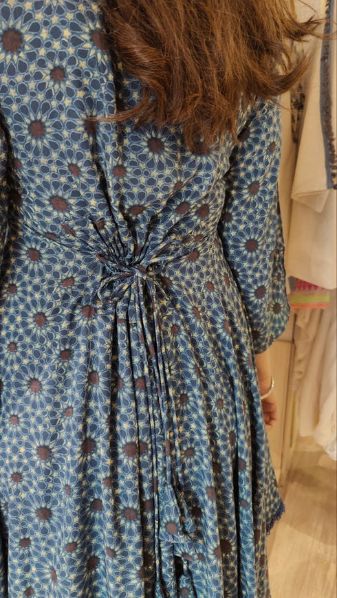 Blue Dhoti Skirt Dress With Necklace