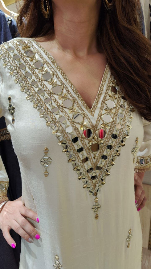 Embroidered Ivory White Kaftan Dress