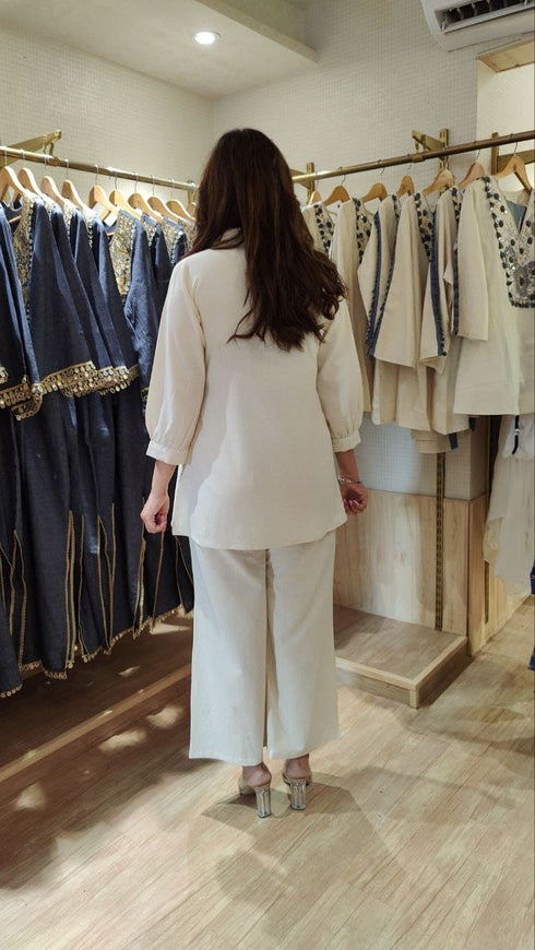 Cream White Leather Coord Set