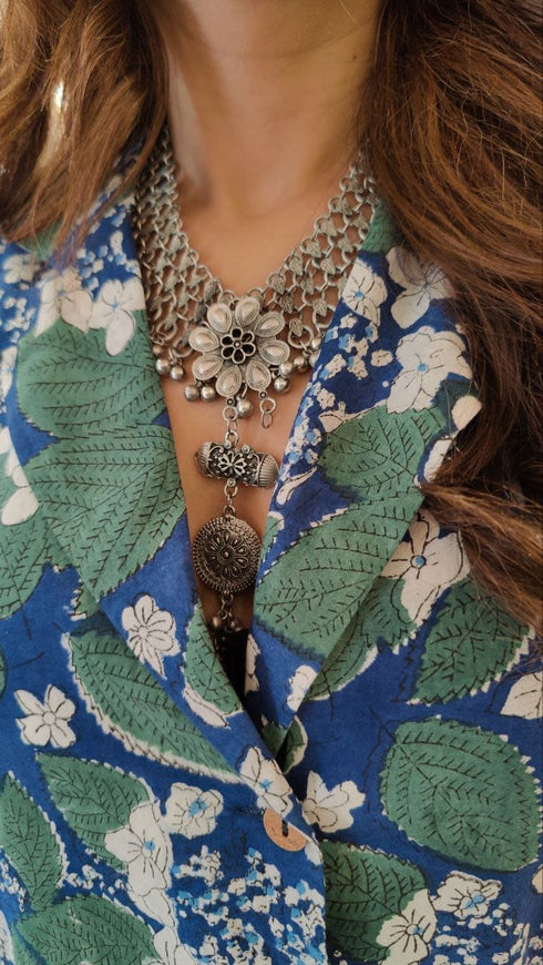 Floral Hand block Blazer Skirt Set