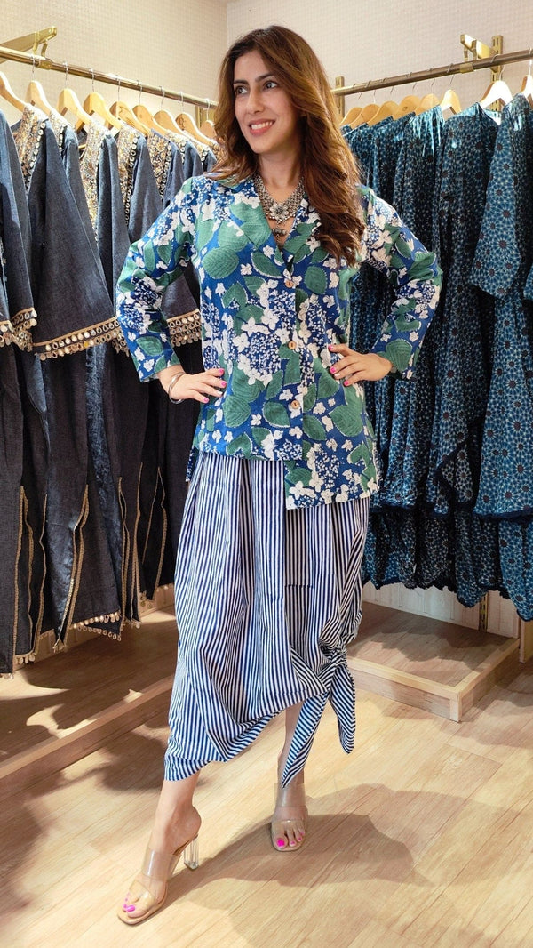 Floral Hand block Blazer Skirt Set
