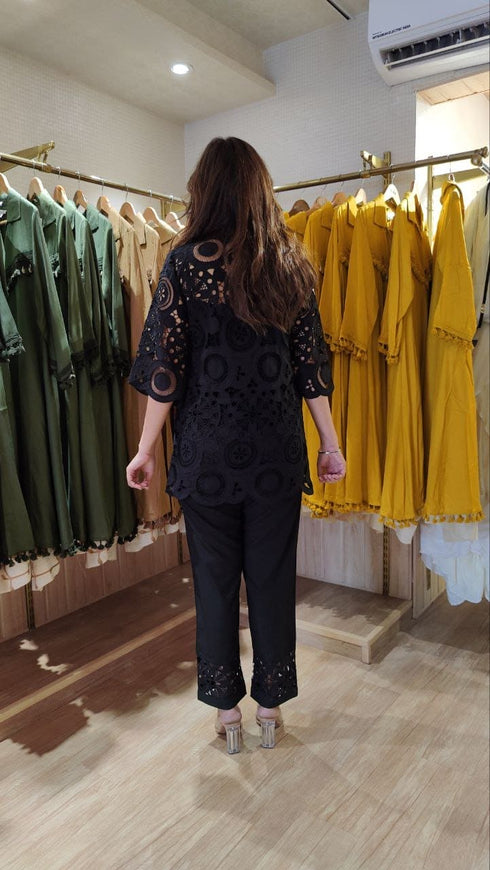 Black Cutwork Kurta With Pant And Singlet