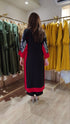 Black And Red Long Embroidered Kurta With Pants