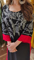 Black And Red Long Embroidered Kurta With Pants