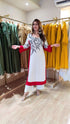 White And Red Long Embroidered Kurta With Pants
