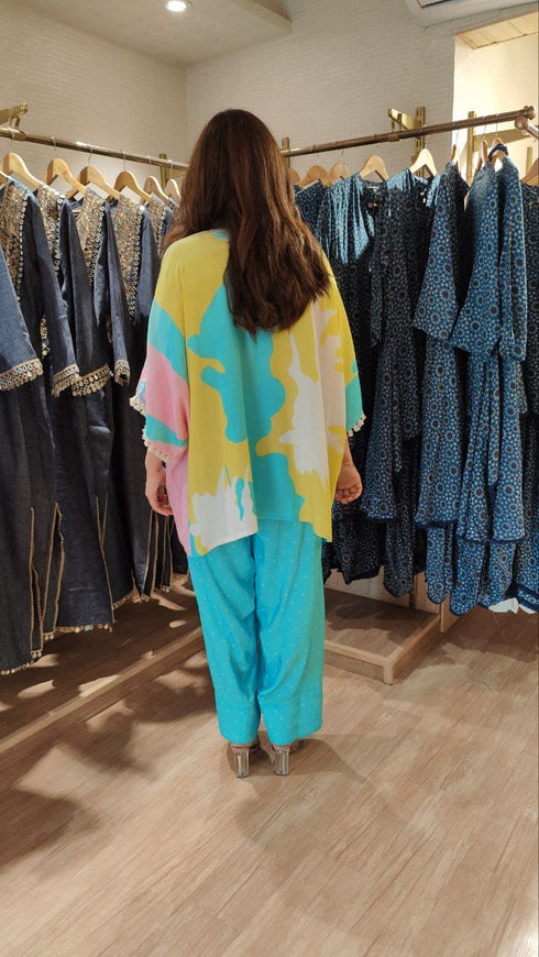 Blue Yellow Kaftan With Farshi Salwar