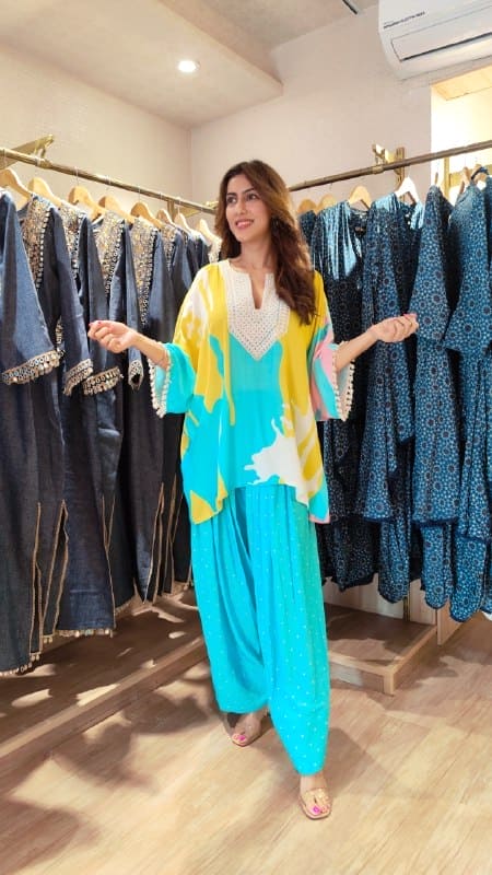 Blue Yellow Kaftan With Farshi Salwar