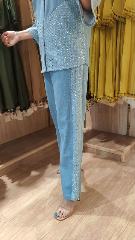 Shimmer Sequin Denim Shirt with Pant