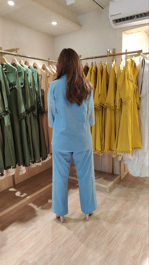 Shimmer Sequin Denim Shirt with Pant