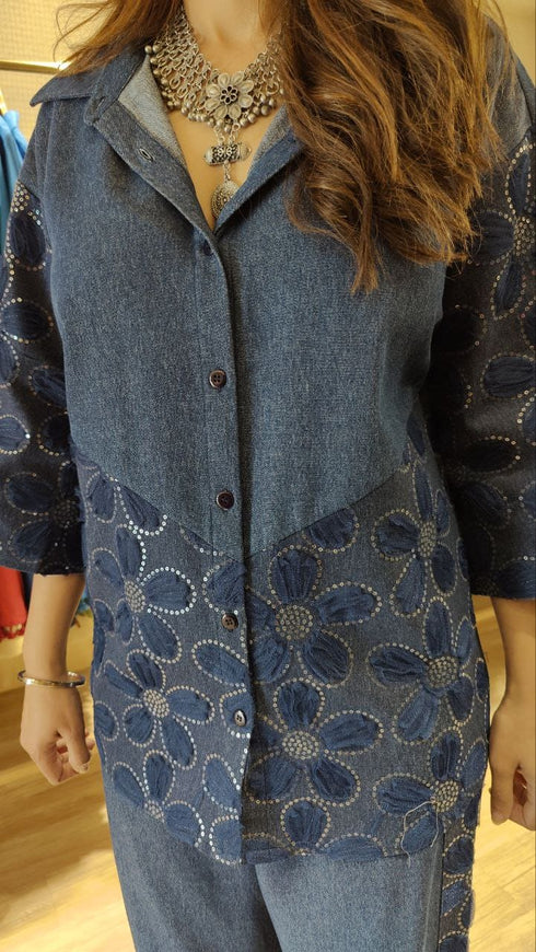 3D Net Dark Denim Shirt with Pant