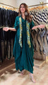 Green Drape Dress With Printed Scarrf