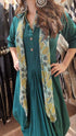 Green Drape Dress With Printed Scarrf