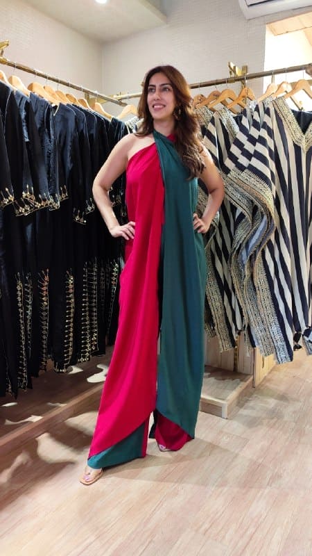 Red and Green Sarong Jumpsuit