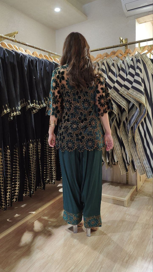 Green Velvet Cutwork 3 Piece Farshi Set