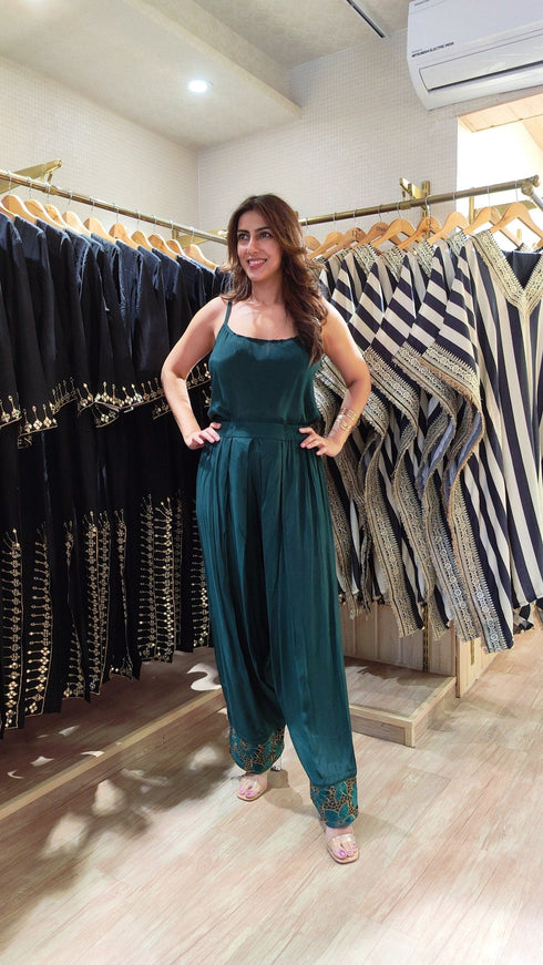 Green Velvet Cutwork 3 Piece Farshi Set