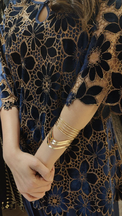 Blue Velvet Cutwork 3 Piece Farshi Set