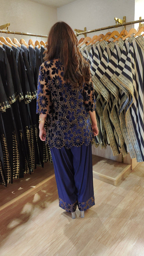 Blue Velvet Cutwork 3 Piece Farshi Set