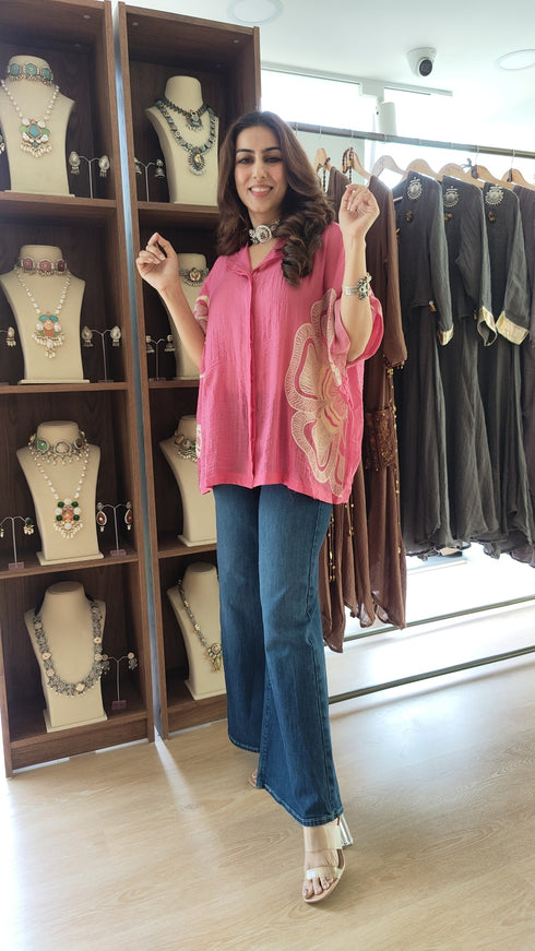 Pink Thread Embroidered Shirt