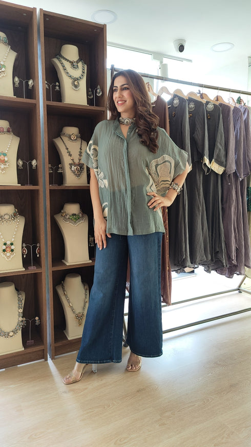 Green Thread Embroidered Shirt