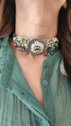 Wire Medallion Silver Choker Necklace Set