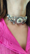 Wire Medallion Silver Choker Necklace Set